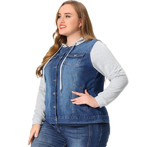 Agnes Orinda Denim Hoodie Jacket Blue / Grey Size 3X NWT - Picture 2 of 11